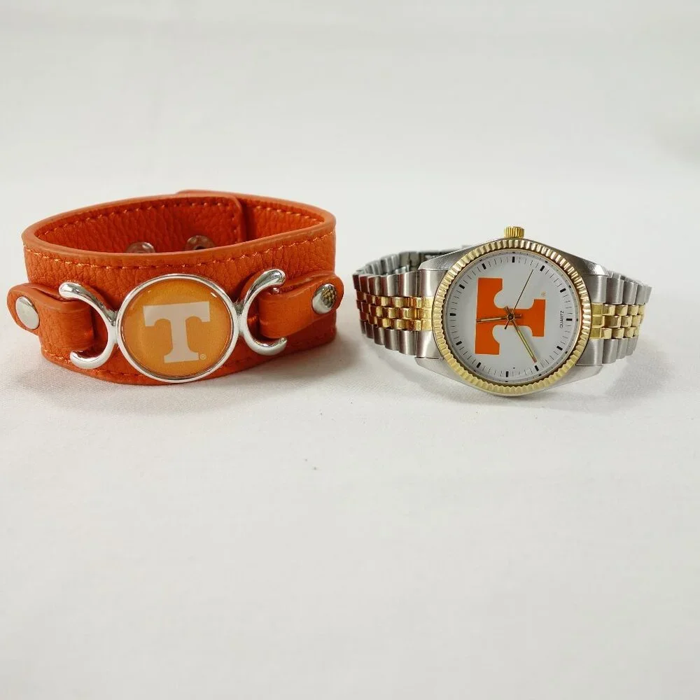 University Of Tennessee UT Vols Men's Quartz Watch Orange Leather‎ Snap Bracelet